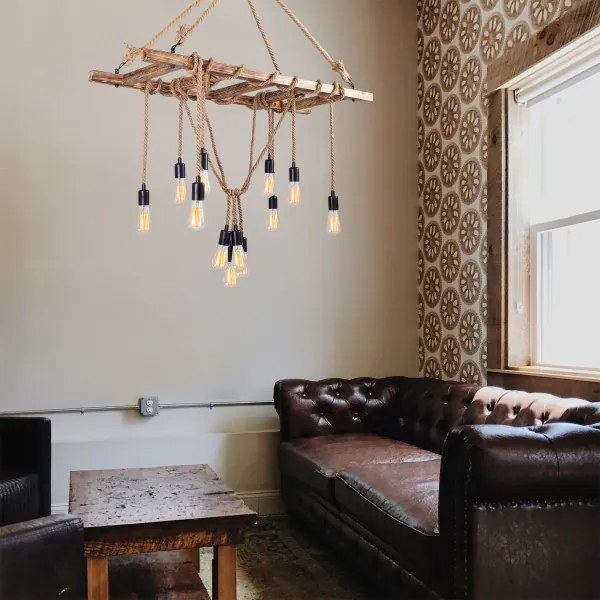 EREBOS kábelen függő csillár 12xE27/40W/230V barna