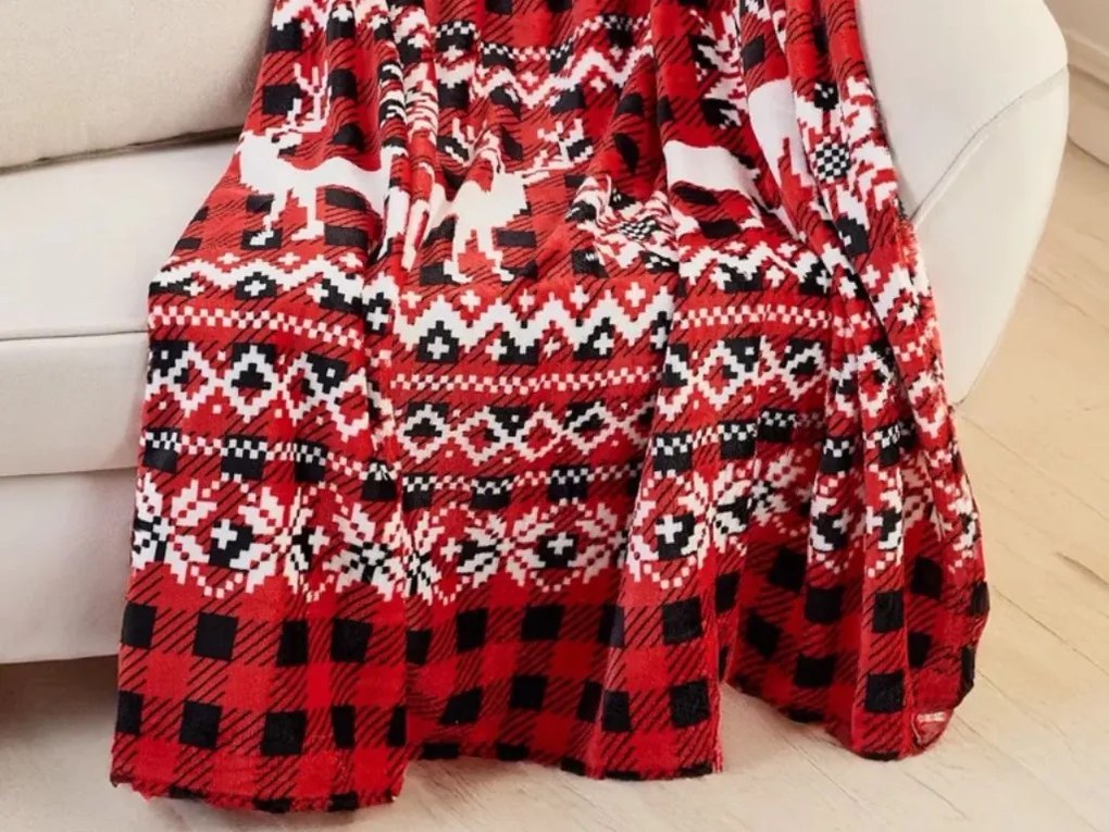 Karácsonyi mikroplüss sherpa pléd NORDIC DEERS, piros Méret: 160 x 200 cm