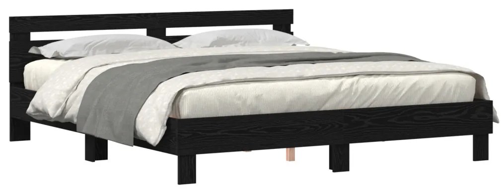 Ágykeret fejtámlával Musta tammi 200 x 200 cm Faanyag