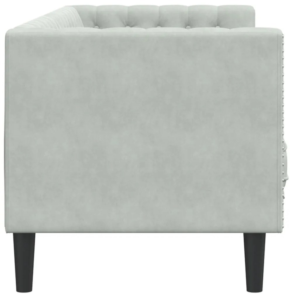 3 személyes világoszöld bársony Chesterfield kanapé párnákkal