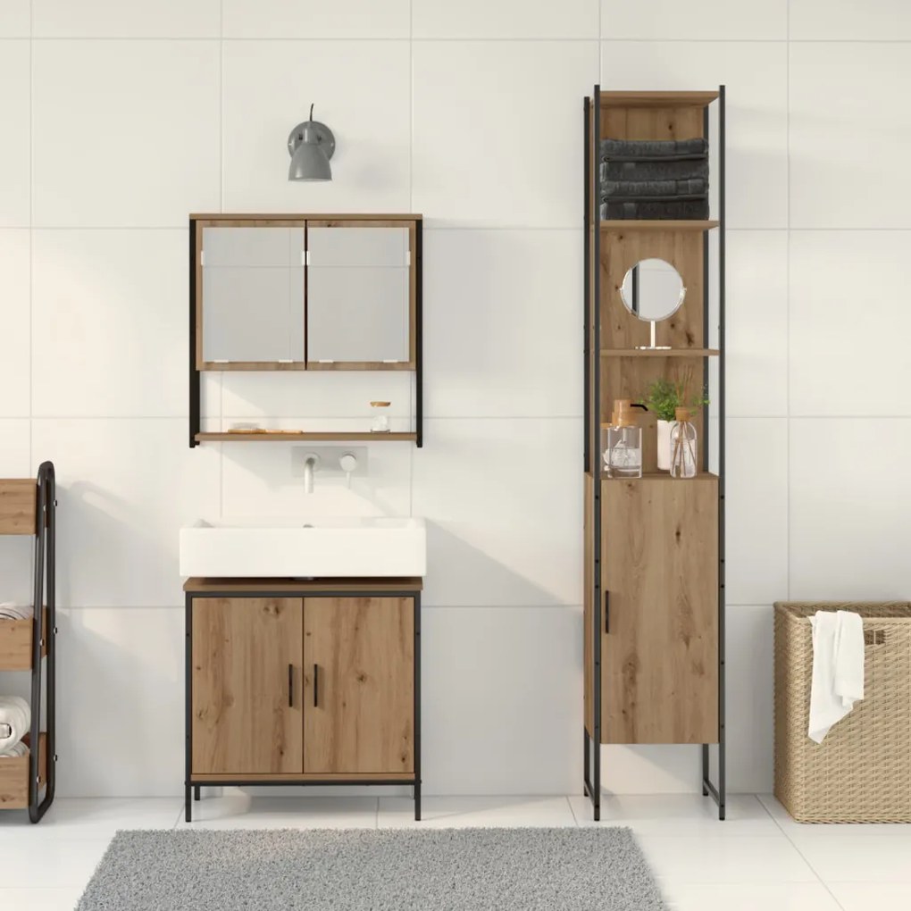 3 Részes Fürdőszoba Bútor Készlet Artisan Tölgyműanyag