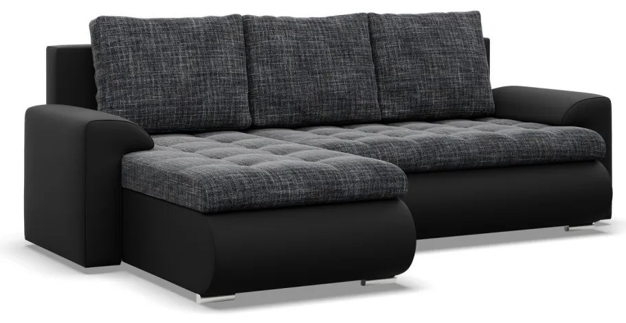 Tokio sarokkanapé, 2 ágyneműtartóval, fonott + műbőr, baloldali, szürke - fekete