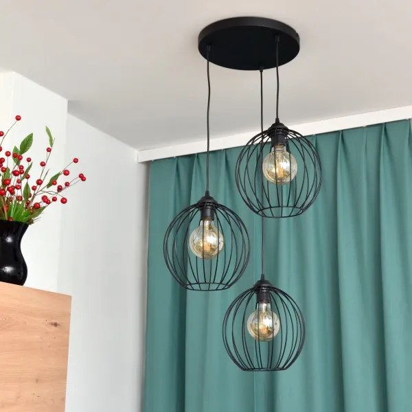 LED Csillár zsinóron MERCURE 3xE27/15W/230V ø 50 cm fekete