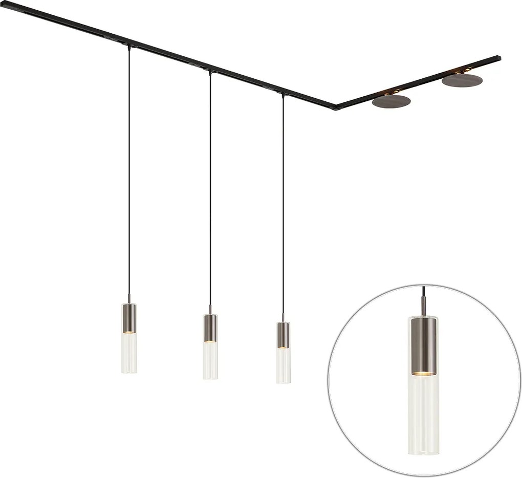 Modern fekete sínrendszer 3 függőlámpával és 2 gunmetal mennyezeti lámpával, 1 fázisú - Iconic Lloyd Pulley