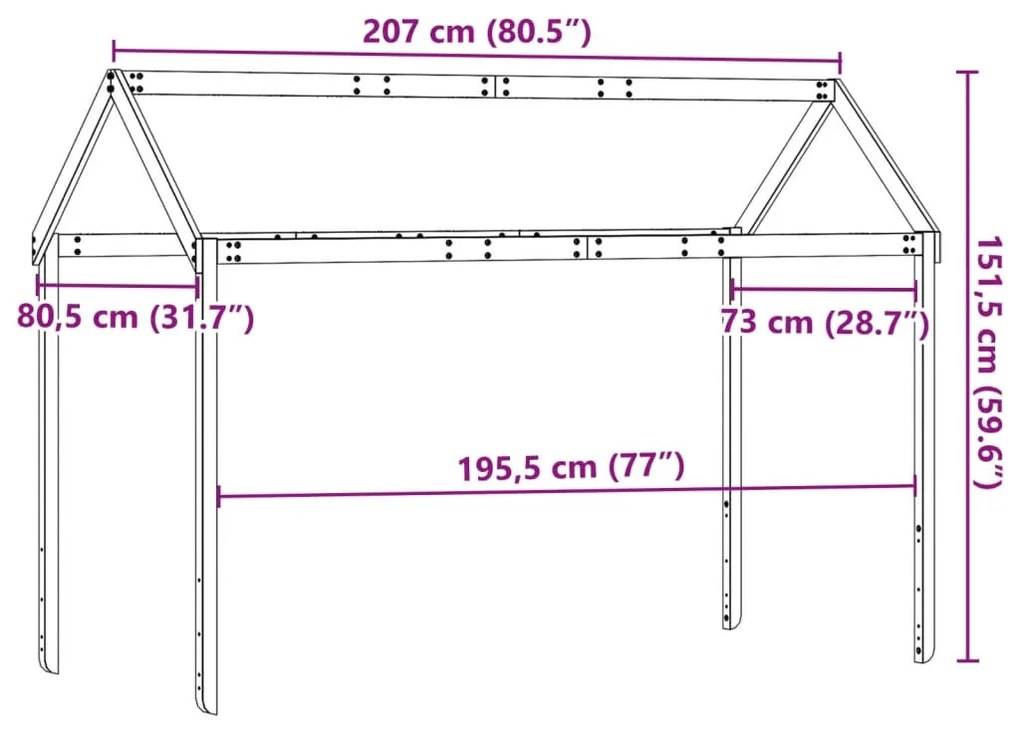 viaszbarna tömör fenyőfa gyerekágytető 207 x 80,5 x 151,5 cm