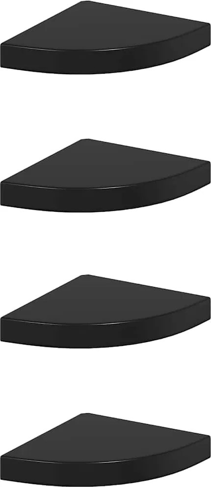 vidaXL 4 db magasfényű fekete MDF lebegő sarokpolc 25 x 25 x 3,8 cm