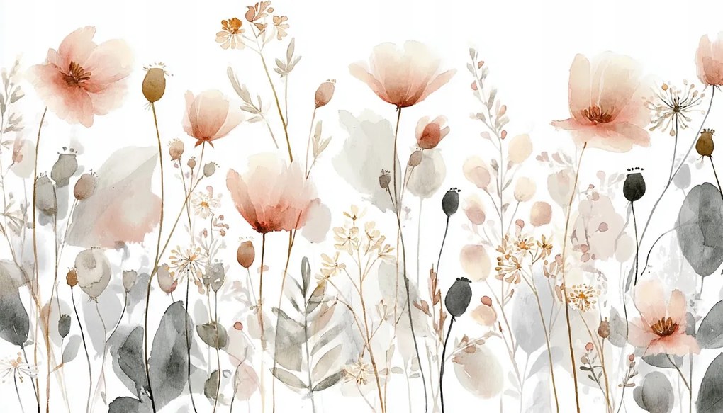 Fotótapéta Flizelina Akvarell Kert Rét Tavasz Pipacs Virágok 152,5x104 ragasztó