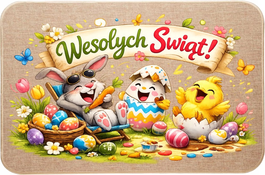 Lenvászon Ajtó Előtti Lábtörlő Húsvéti Vicces Lábtörlő Minta2