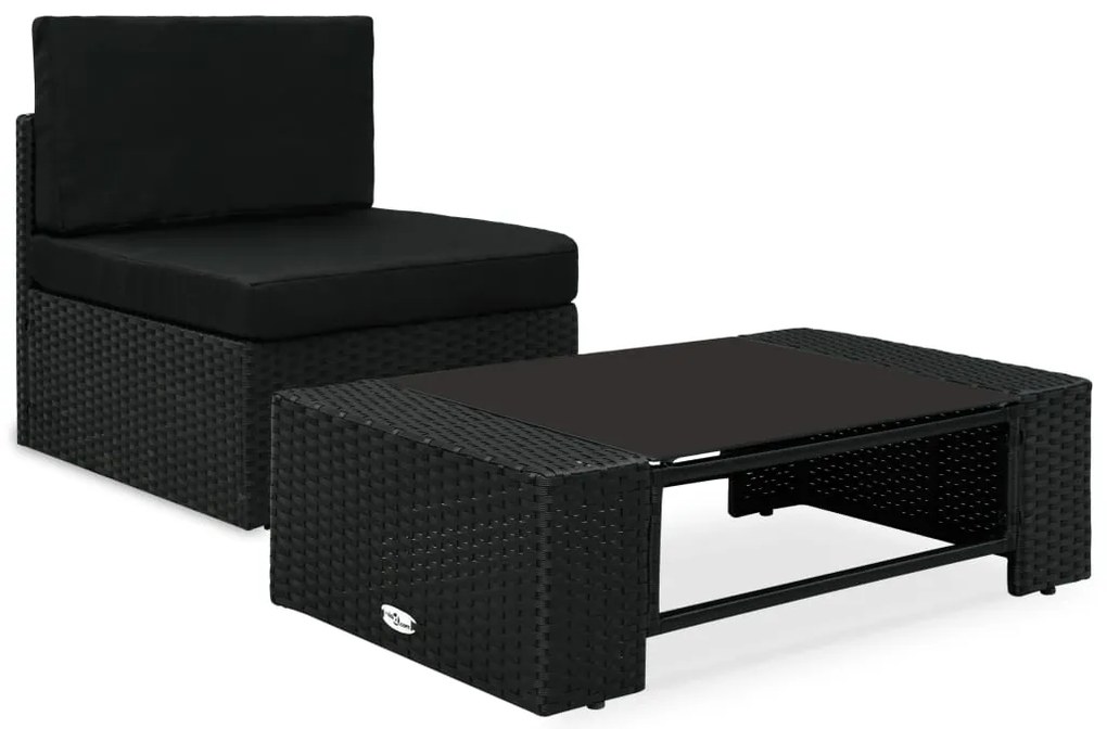 vidaXL 2 részes fekete polyrattan kerti ülőgarnitúra