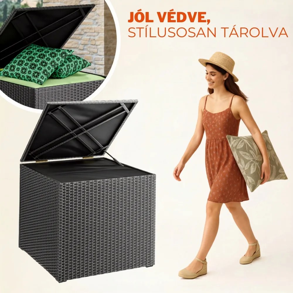RICCO polyrattan tárolódoboz, 318L, 75x75x70 cm, fekete Casaria
