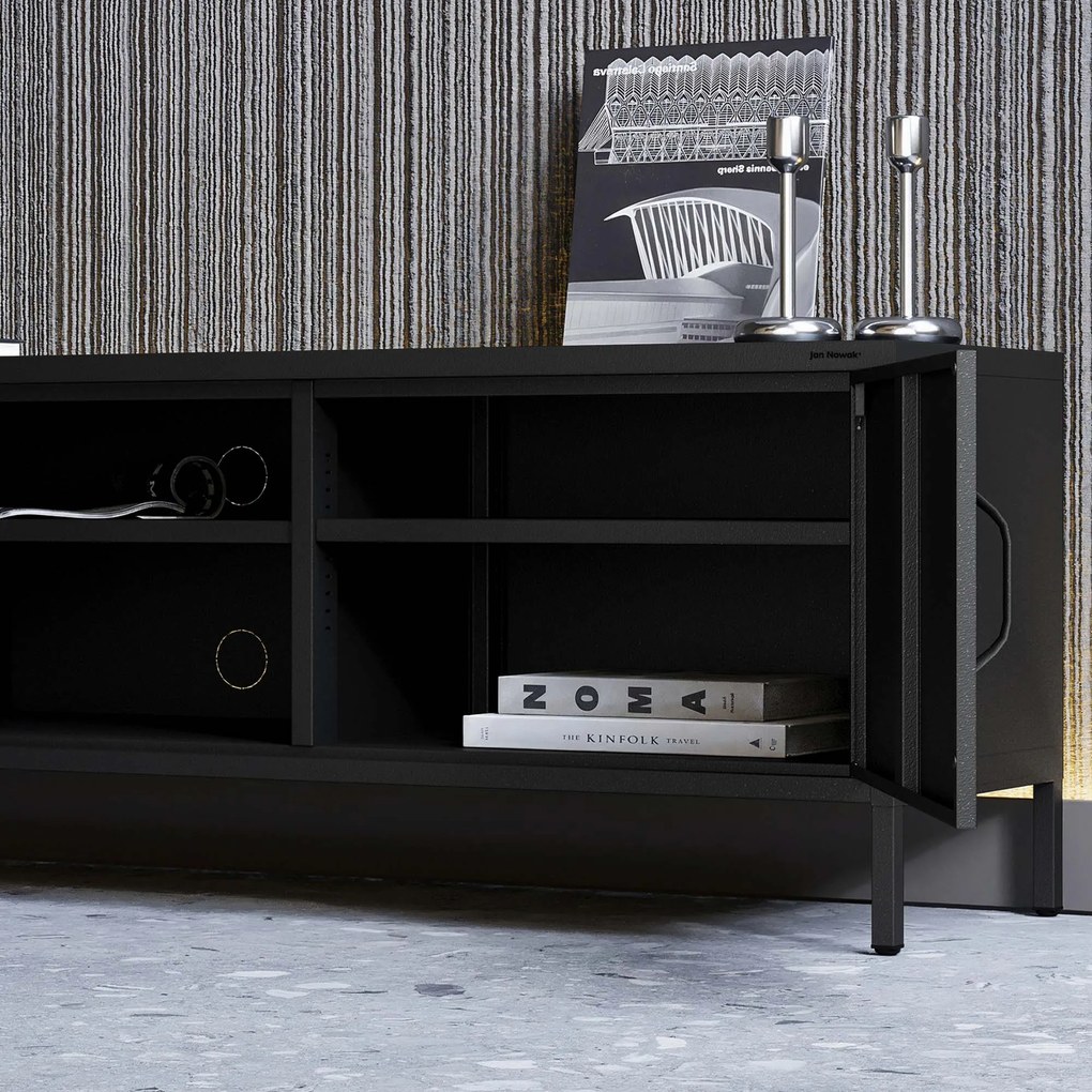 TV-szekrény fém széles XL lábakon fekete, 1700x400x500 mm: ROSARIA