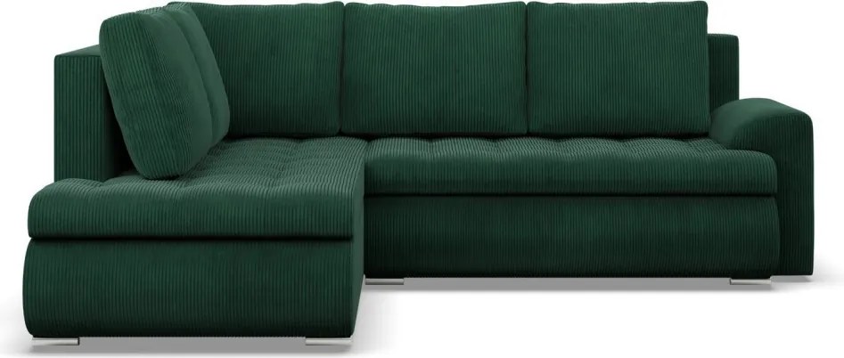 Tokio sarokkanapé, L alakú háttámlával, 2 ágyneműtartóval, kordbársony, baloldali, zöld