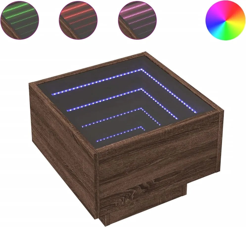 vidaXL barna tölgy színű szerelt fa kisasztal LED-del 40 x 40 x 30 cm