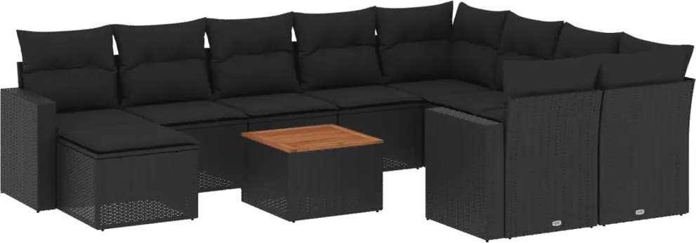 vidaXL 11 részes fekete polyrattan kerti ülőgarnitúra párnákkal