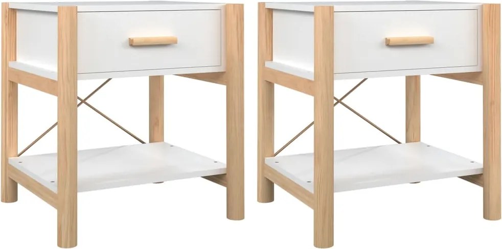 vidaXL 2 db fehér szerelt fa ágy melletti asztal 42 x 38 x 45 cm