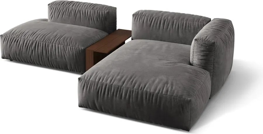 Szürke bársony moduláris sarokkanapé (jobb oldali-heverő résszel) Martina – Micadoni