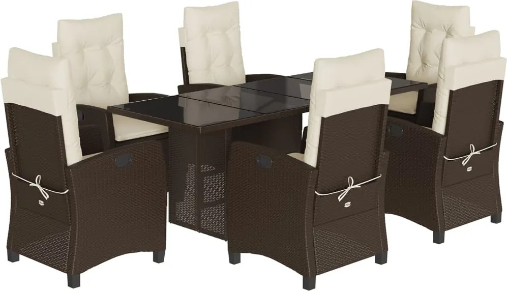 vidaXL 7 részes barna polyrattan kerti étkezőgarnitúra párnával