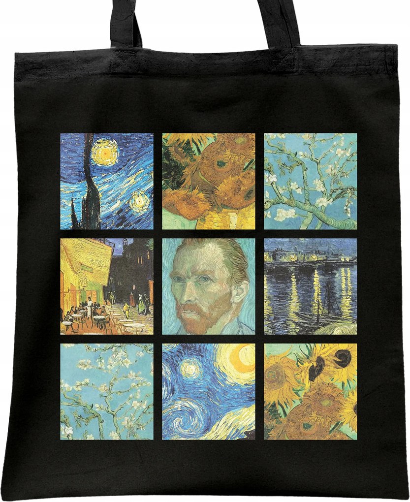 Fekete pamut bevásárló táska Van Gogh Művészet Képek Kollázs Ajándék