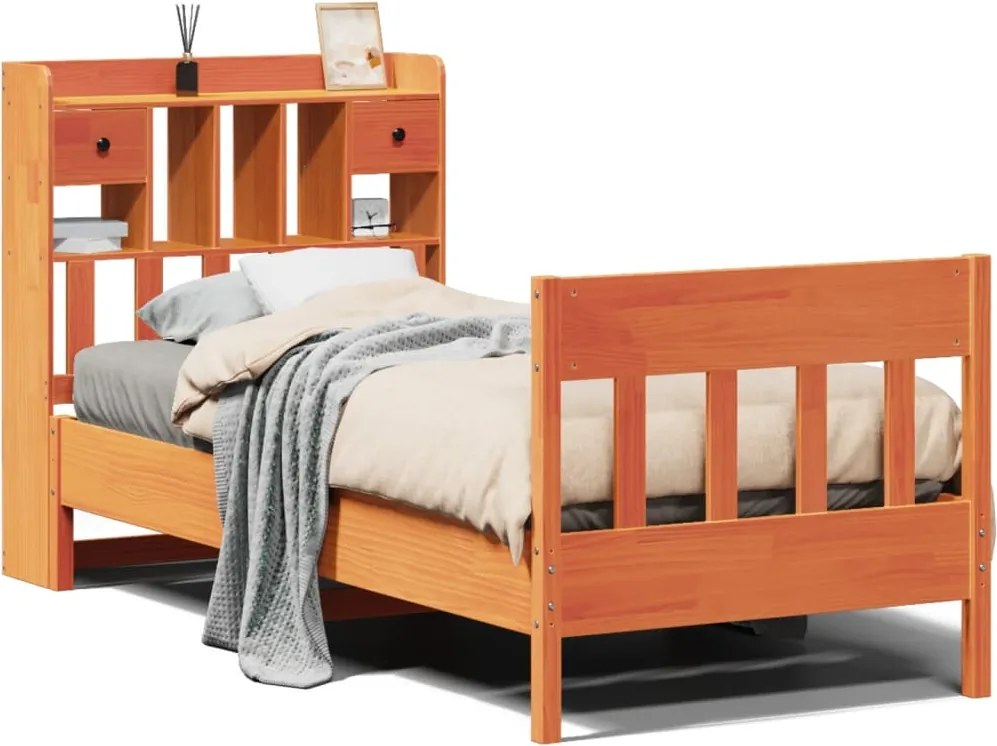 vidaXL viaszbarna tömör fenyőfa ágy matrac nélkül 75 x 190 cm