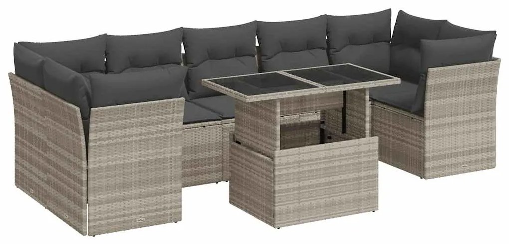 vidaXL 10 részes világosszürke polyrattan kerti ülőgarnitúra párnákkal