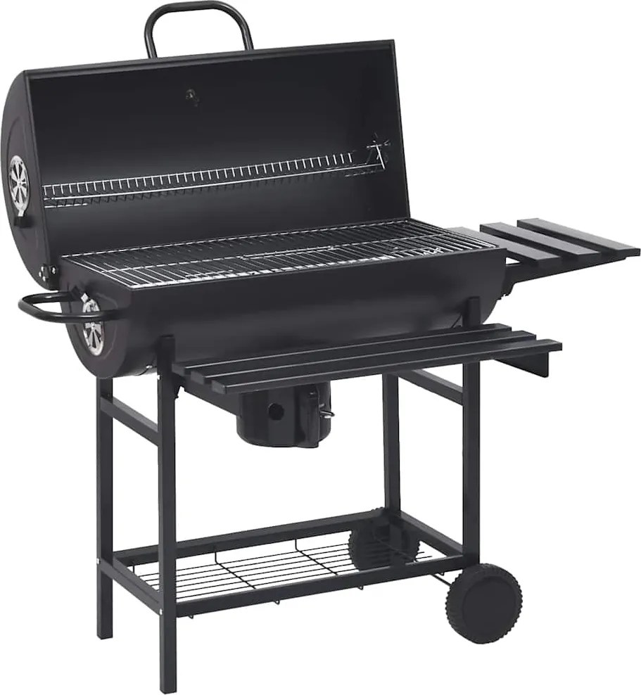 vidaXL fekete acél hengeres grillsütő kerékkel és polccal 115x85x95 cm