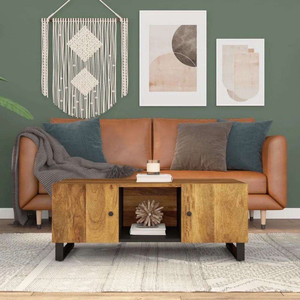 tömör mangófa és szerelt fa dohányzóasztal 100 x 54 x 40 cm