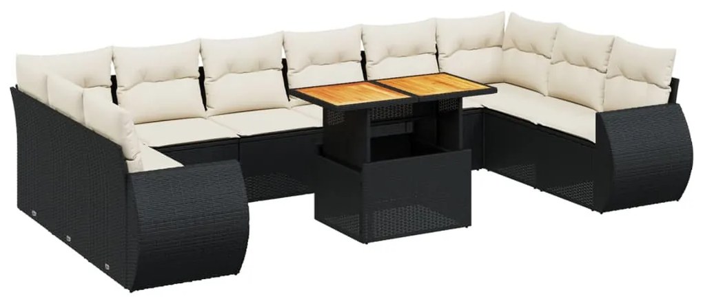 11 részes fekete polyrattan kerti ülőgarnitúra párnákkal
