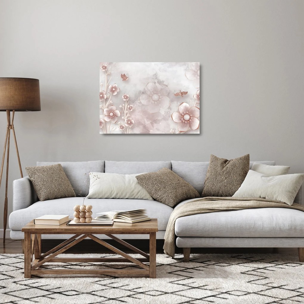 Kép - Rózsaszín virágok (üvegen) (70x50 cm)