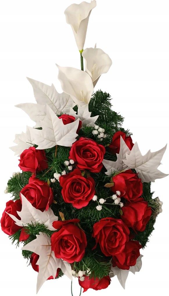 Nád Csokor Kompozíció Piros Rózsák Művirágok Sír Temető