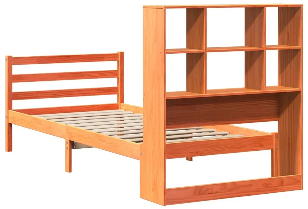 viaszbarna tömör fa könyvespolcos ágy matrac nélkül 90 x 190 cm
