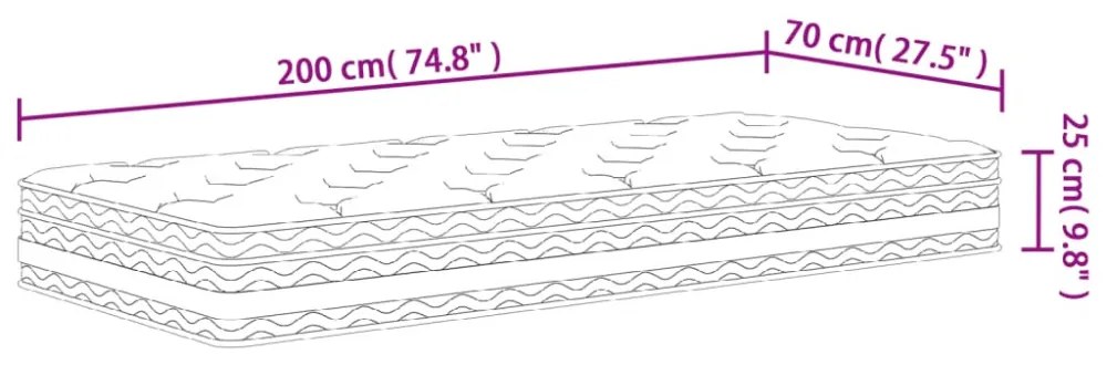 vidaXL közepes zsebrugós matrac 70 x 200 cm