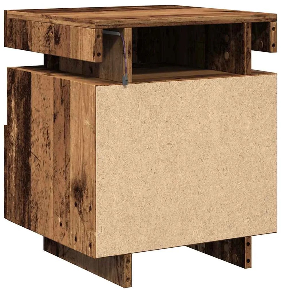 2 db antik fa színű éjjeliszekrény LED-fényekkel 40x39x48,5 cm