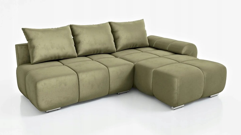 Olívazöld Összecsukható Sarokgarnitúra Nappaliba Szaruhártya 270 CM Jobbos Velúr
