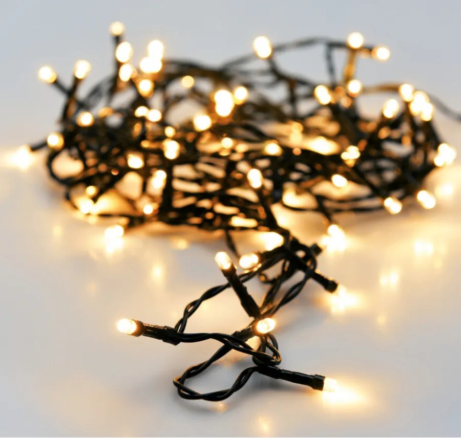 96 LED-es  kültéri-beltéri elemes fényfüzér, időzíthető 6/18 óra, 8 féle fényjátékkal, meleg fehér, 7 m