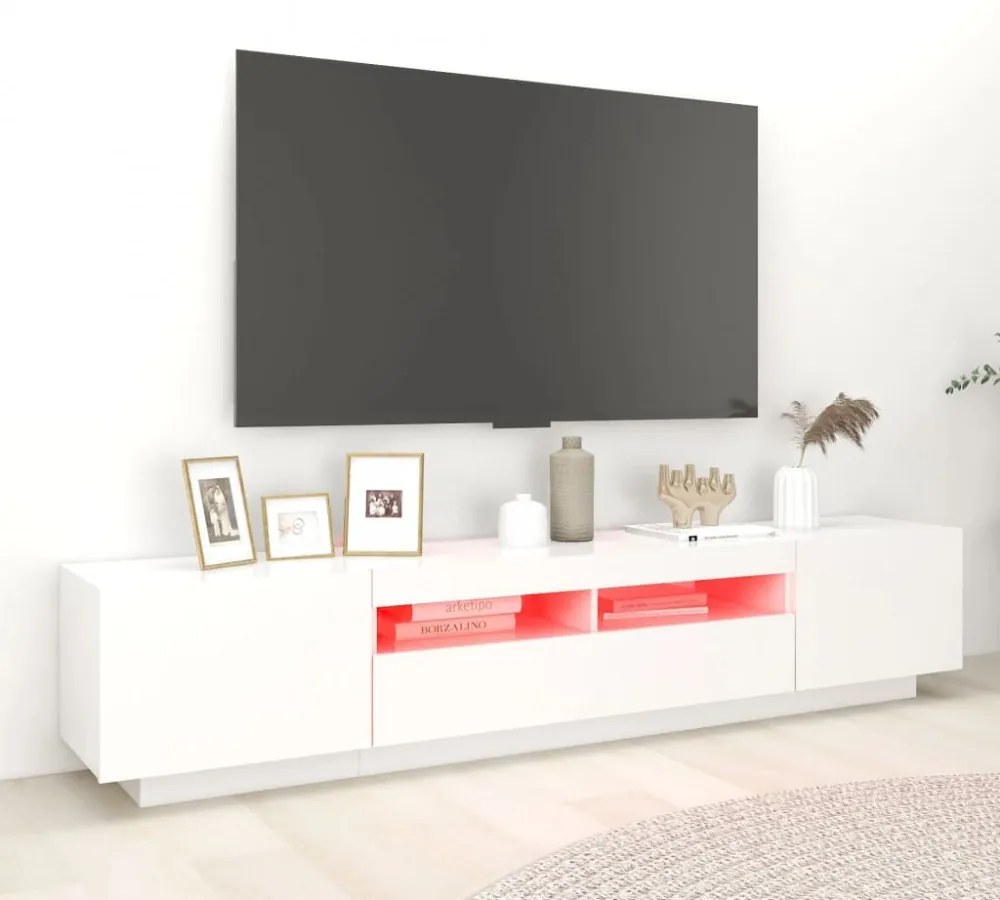 fehér TV-szekrény LED-lámpákkal 200 x 35 x 40 cm