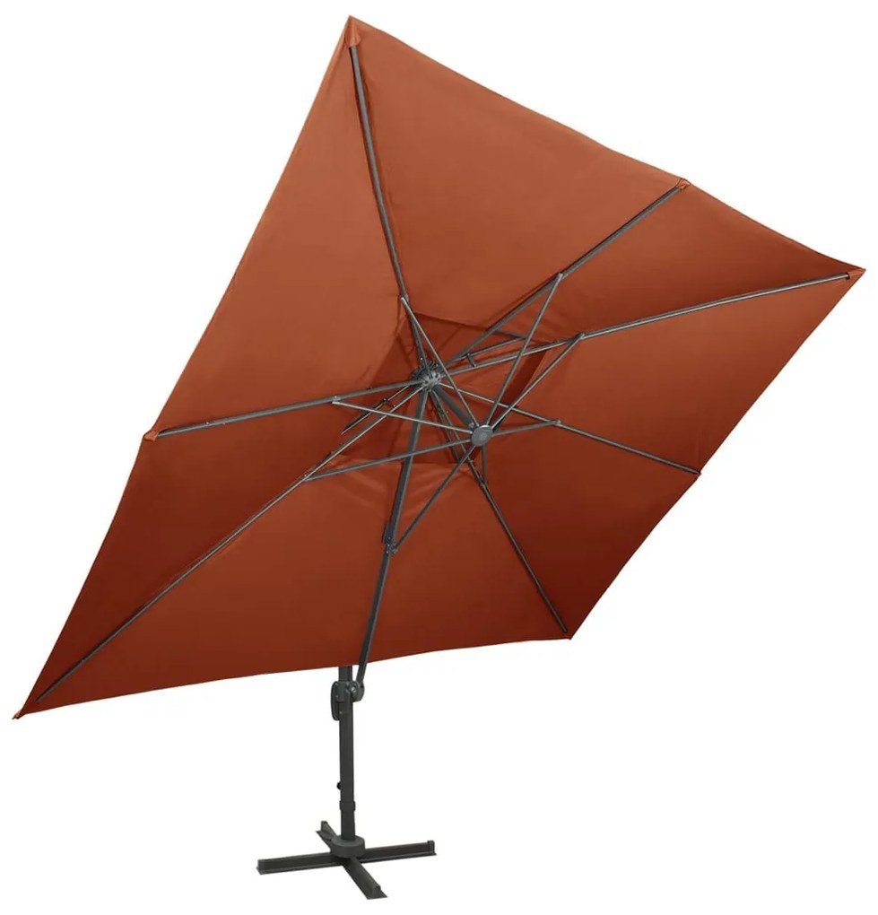 terrakotta színű dupla tetejű konzolos napernyő 400 x 300 cm