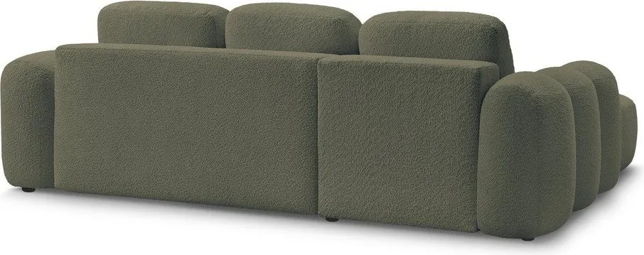 Zöld buklé kinyitható-tárolóhelyes sarokkanapé (bal oldali-heverő résszel) Montaigne – Bobochic Paris