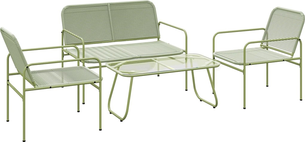 Outsunny 4 személyes kültéri rattan kertibútor szett 2 személyes kanapéval, 2 karosszékkel, edzett üveg asztallal, acél vázzal, kertibútor balkon tera