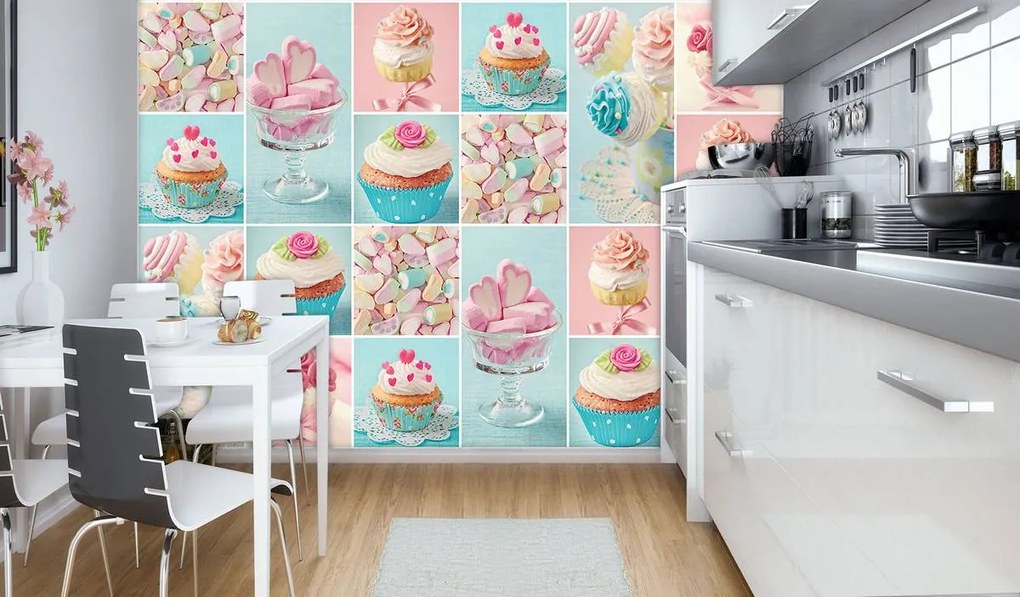 Fotótapéta - Színes cupcakes és pillecukor (152,5x104 cm)