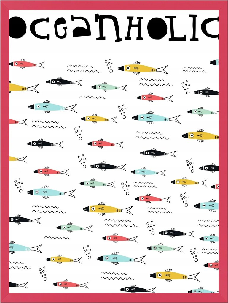 Gyerek Ifjúsági Poszter Oceanoholic Halak 24X30 cm keret amaránt