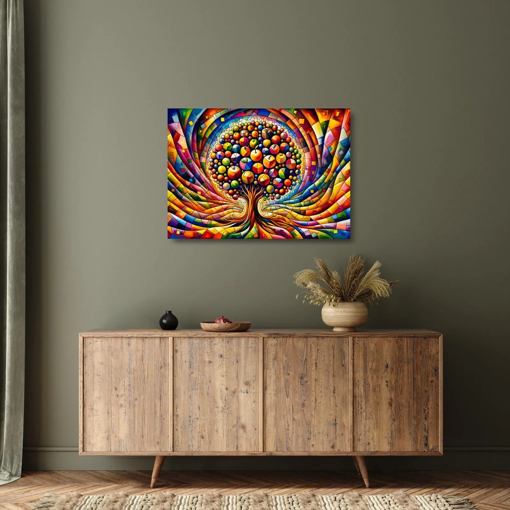 Üveg kép – Színes fa almákkal (70x50 cm)
