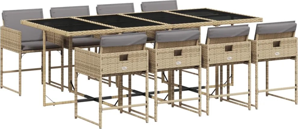 vidaXL 9 részes vegyes bézs polyrattan kerti étkezőgarnitúra párnákkal
