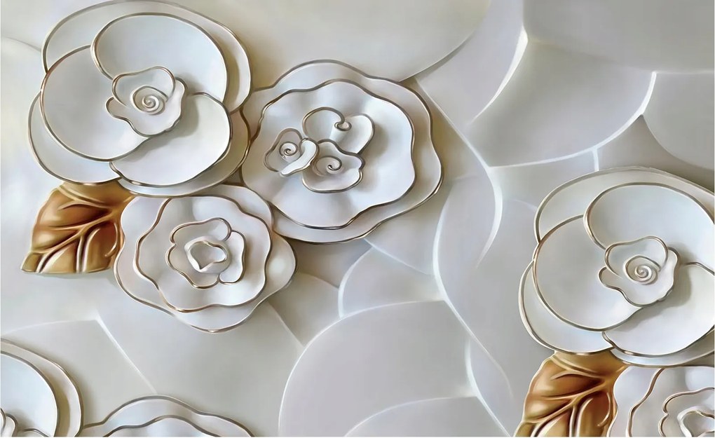 Fotótapéta Arany virágok 3D vinil fehér háttér modern design 416x254 +ragasztó