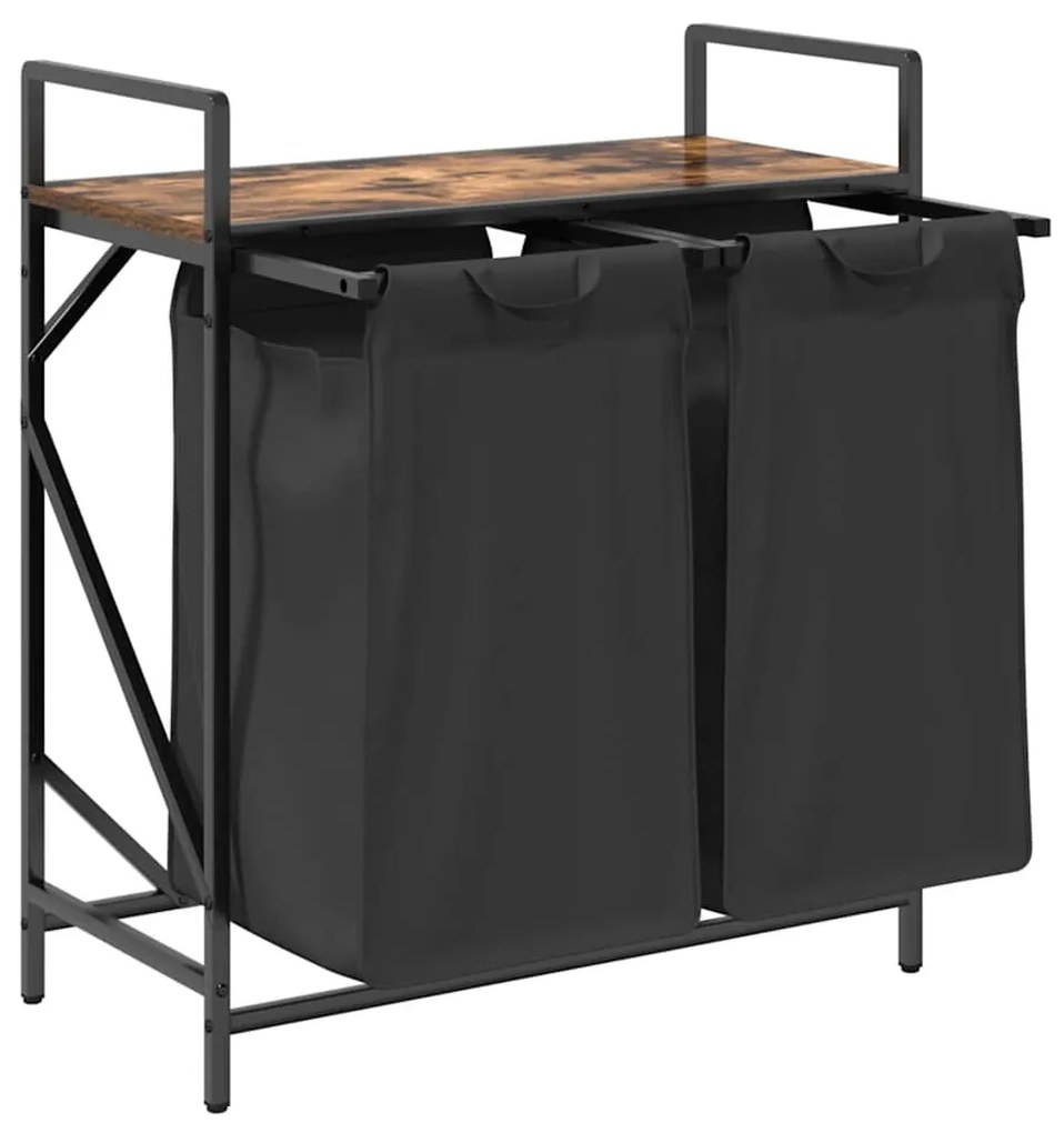 füstölt tölgy mosodai kosár 2 rekeszes polccal