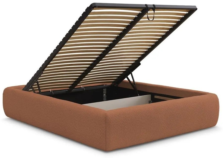 Narancssárga kárpitozott ágyneműtartós franciaágy ágyráccsal, ágytámla nélkül 160x200 cm Inera – Bobochic Paris