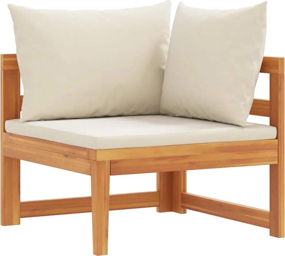 vidaXL tömör akácfa sarokkanapé krémfehér párnákkal