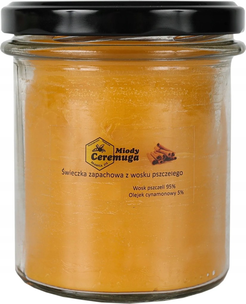 Természetes méhviaszból készült gyertya (95%) 350 ml fahéj illat (5%)