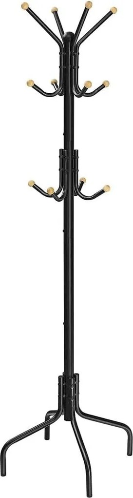 Álló fogas, fém ruhafogas 12 akasztóval, 55 x 55 x 180 cm, fekete