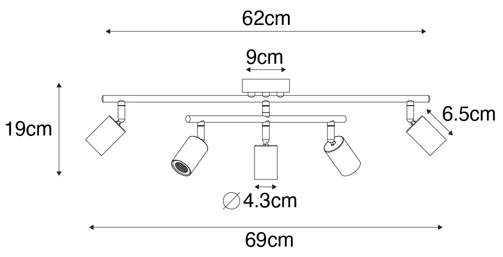 Modern fekete reflektor 5 lámpás - Facil