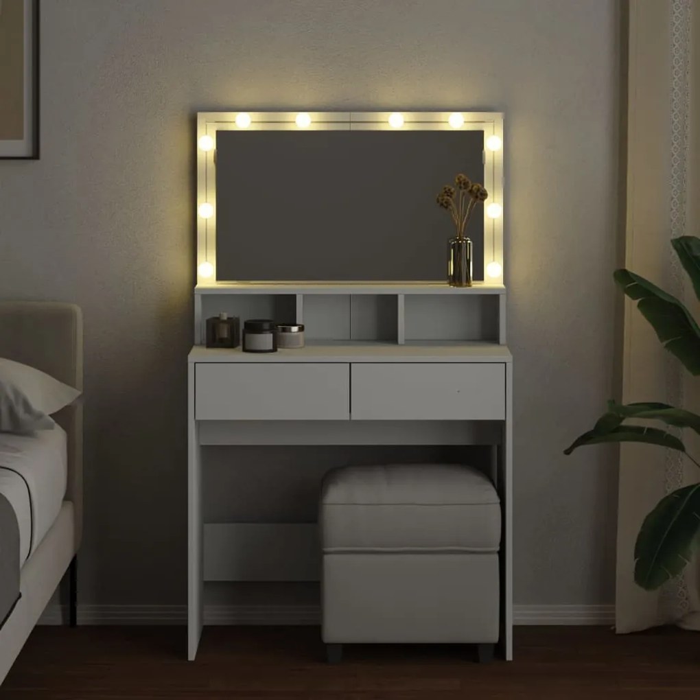 fehér fésülködőasztal LED-del 80 x 41 x 134,5 cm